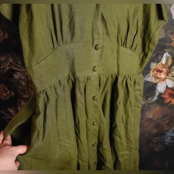 Green linen sundress - handmade by seamstress (Mantaikotai on Etsy) 14/16 XL - Picture 7 of 10